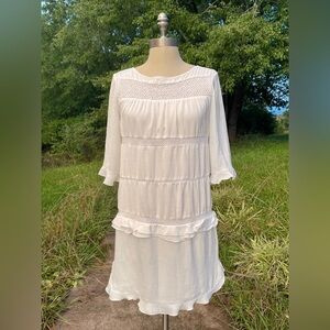 *Like New* Romantic White Ruffle & Lace Detail Shift Dress | Size S